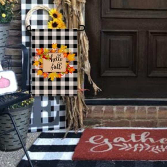 NWT DUDOE Welcome Hello Fall Plaid Black White Leaves Fall Garden Flag 12.5 x 18 - Picture 5 of 5